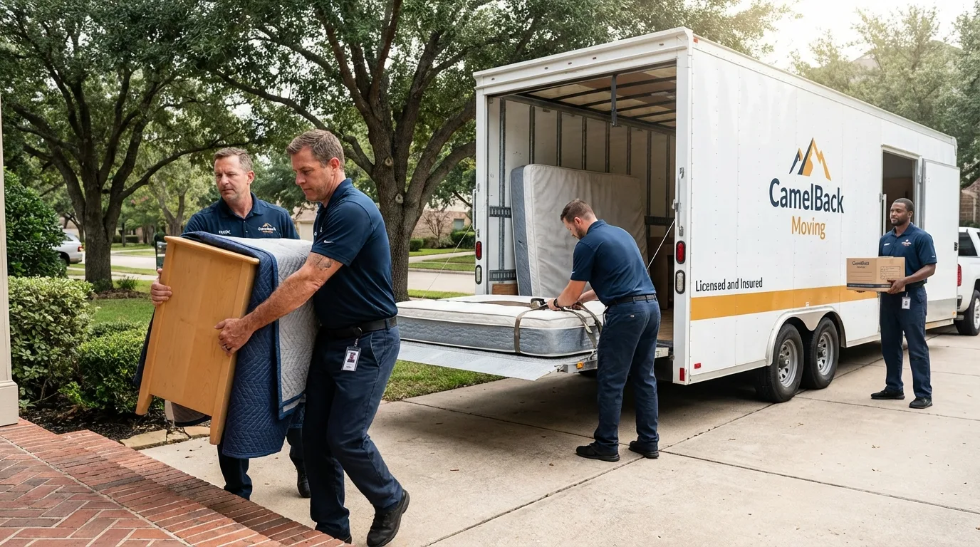 Crew loading residential truck for cross-state move from Waco, TX